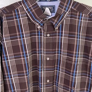 Wrangler TwentyX Long Sleeve Brown Blue Plaid Western Brush Popper Rodeo 2X Tall